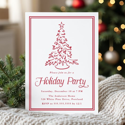 Classic Red Border Christmas Tree Holiday Party Kaart