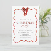 Classic Red Bow Ribbon kerstfeest uitnodiging (Staand voorkant)