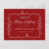 Classic Red: Bow & Trees Doodles Holiday Briefkaar Feestdagenkaart (Voorkant)