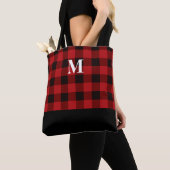 Classic Red Buffalo Plaid Monogram Canvas tas (Dichtbij)