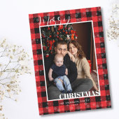 Classic Red Buffalo Plaid Snow Photo Christmas  Feestdagenkaart