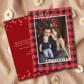 Classic Red Buffalo Plaid Snow Photo Christmas  Feestdagenkaart