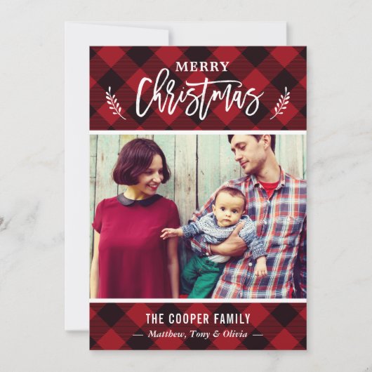 Classic Red Buffalo Pset Merry-kerstfoto Feestdagenkaart (Voorkant)