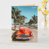 CLASSIC RED CAR BIRTHDAY Greeting Card Kaart (Gele Bloem)