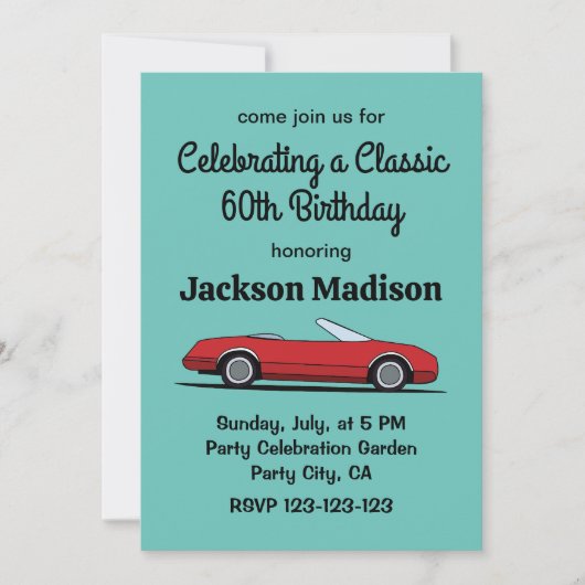 Classic Red Car Birthday Party Kaart (Voorkant)