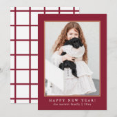 Classic Red Check Happy New Year One Foto Feestdagenkaart (Voorkant / Achterkant)