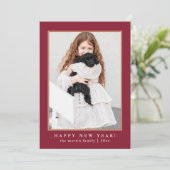 Classic Red Check Happy New Year One Foto Feestdagenkaart (Staand voorkant)
