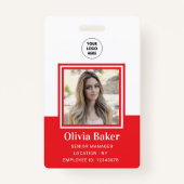 Classic Red Corporate Name Title Employee Photo ID Badge (Voorkant)