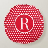 Classic Red Custom initiaal letter Polka Dot Rond Kussen (Voorkant)