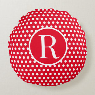 Classic Red Custom initiaal letter Polka Dot Rond Kussen