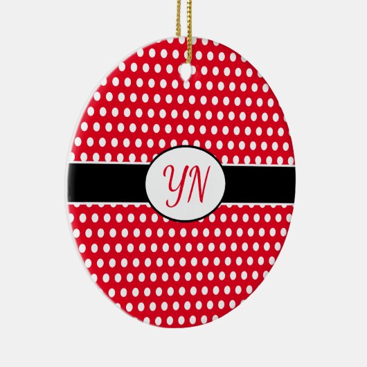 Classic Red Custom initialen Polka Dot Keramisch Ornament (Rechts)