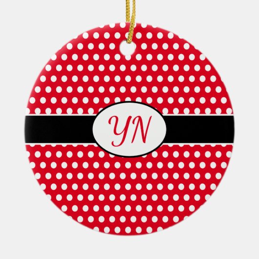 Classic Red Custom initialen Polka Dot Keramisch Ornament (Voorkant)
