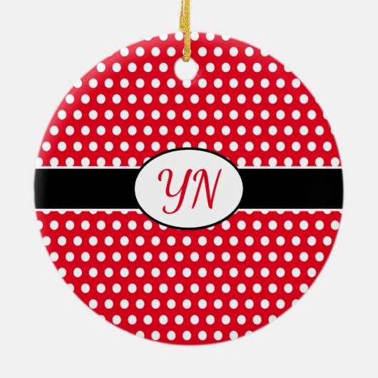 Classic Red Custom initialen Polka Dot Keramisch Ornament (Achterkant)