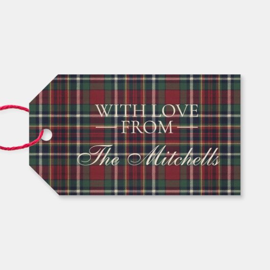 Classic Red Dark Blue Green Plaid Pattern Cadeaulabel (Achterkant Horizontaal)