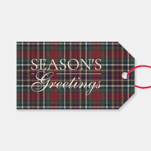 Classic Red Dark Blue Green Plaid Pattern Cadeaulabel (Voorkant (Horizontaal))
