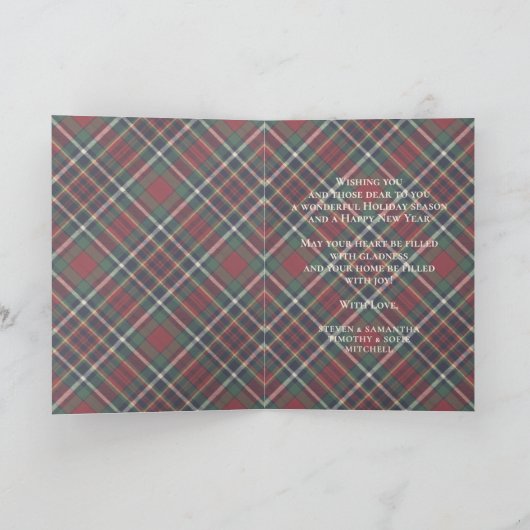 Classic Red Dark Blue Green Plaid Pattern Feestdagen Kaart (Binnen)