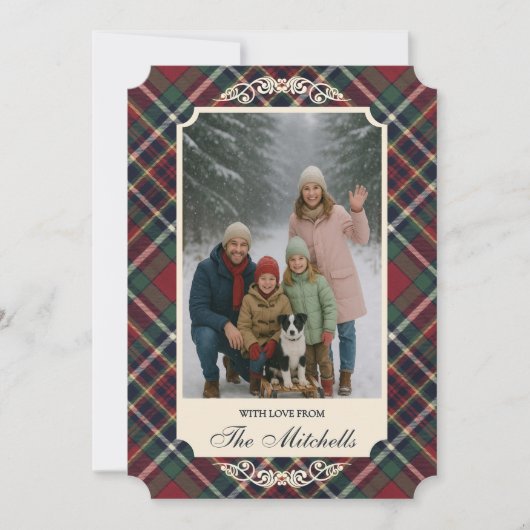 Classic Red Dark Blue Green Plaid Pattern Feestdagenkaart (Voorkant)