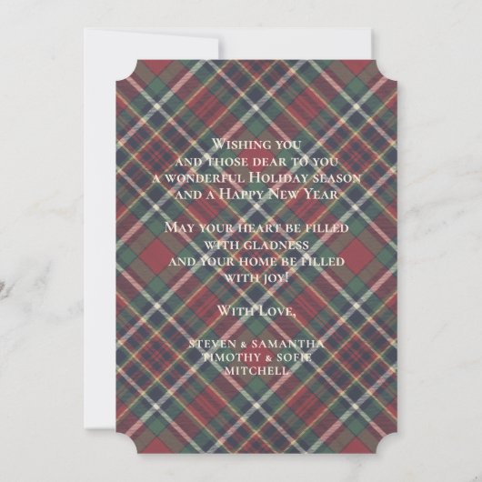 Classic Red Dark Blue Green Plaid Pattern Feestdagenkaart (Achterkant)