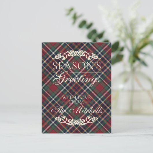 Classic Red Dark Blue Green Plaid Pattern Feestdagenkaart (Staand voorkant)