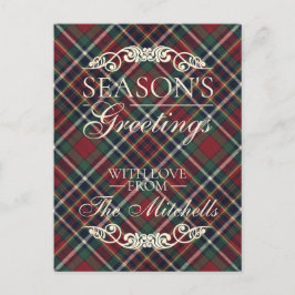 Classic Red Dark Blue Green Plaid Pattern Feestdagenkaart