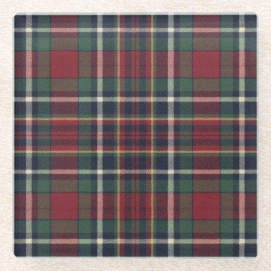 Classic Red Dark Blue Green Plaid Pattern Glazen Onderzetter (Voorkant)
