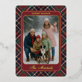 Classic Red Dark Blue Green Plaid Pattern Gold Folie Feestdagenkaart (Voorkant)