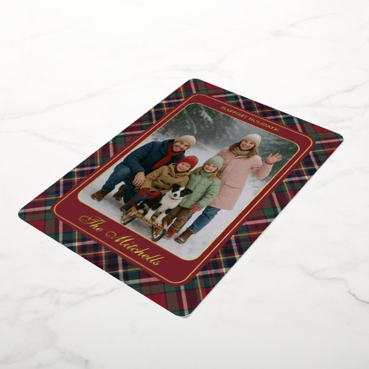 Classic Red Dark Blue Green Plaid Pattern Gold Folie Feestdagenkaart (Gedraaid)