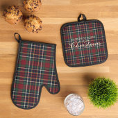 Classic Red Dark Blue Green Plaid Pattern Ovenwant & Pannenlap Set