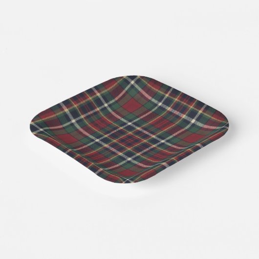 Classic Red Dark Blue Green Plaid Pattern Papieren Bordje (Gebogen)