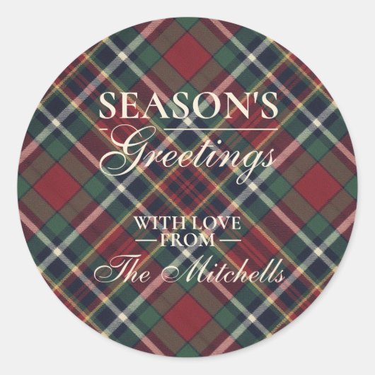 Classic Red Dark Blue Green Plaid Pattern Ronde Sticker (Voorkant)