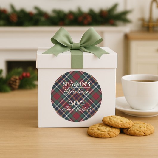 Classic Red Dark Blue Green Plaid Pattern Ronde Sticker