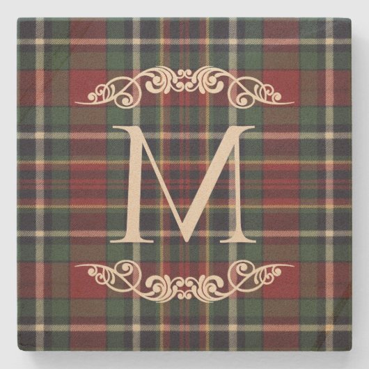 Classic Red Dark Blue Green Plaid Pattern Stenen Onderzetter (Voorkant)