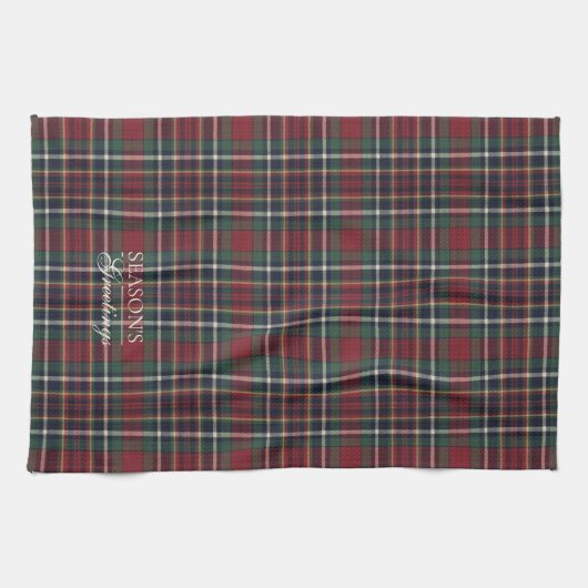 Classic Red Dark Blue Green Plaid Pattern Theedoek (Horizontaal)