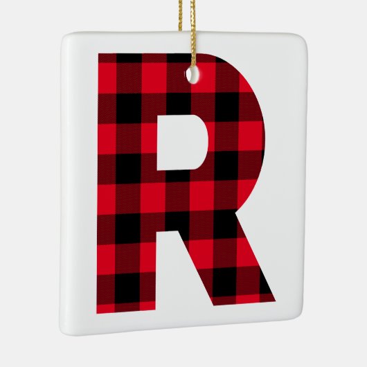 Classic Red en Black Buffalo Check R Monogram Keramisch Ornament (Rechts)