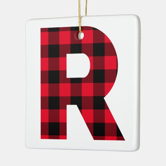 Classic Red en Black Buffalo Check R Monogram Keramisch Ornament (Links)