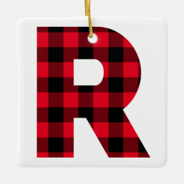 Classic Red en Black Buffalo Check R Monogram Keramisch Ornament