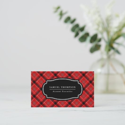Classic Red en Black Tartan Patroon Visitekaartje (Staand voorkant)