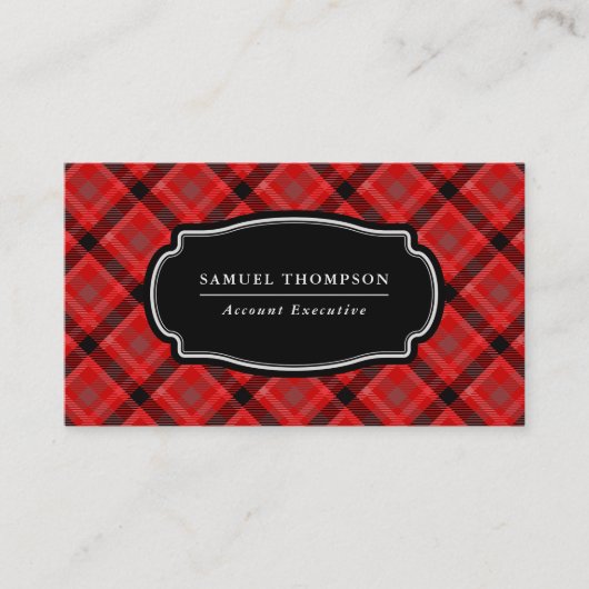 Classic Red en Black Tartan Patroon Visitekaartje (Voorkant)