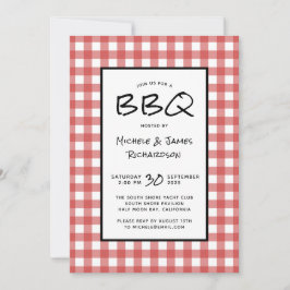Classic Red en White Gingham BBQ Picnic Party Kaart