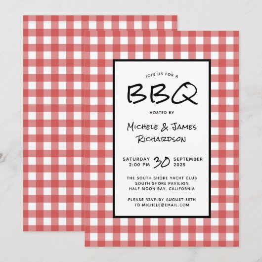 Classic Red en White Gingham BBQ Picnic Party Kaart (Voorkant / Achterkant)