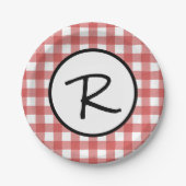 Classic Red en White Gingham BBQ Picnic Party Papieren Bordje (Voorkant)