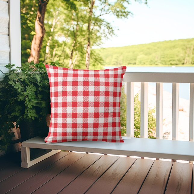 Classic Red en White Gingham Pset Kussen (Classic Red and White Gingham Plaid Porch Pillow)