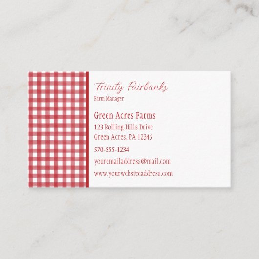 Classic Red en White Gingham Pset Visitekaartje (Voorkant)