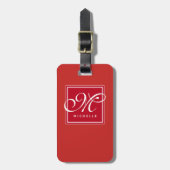 Classic Red en White Script Monogram Bagagelabel (Voorkant verticaal)