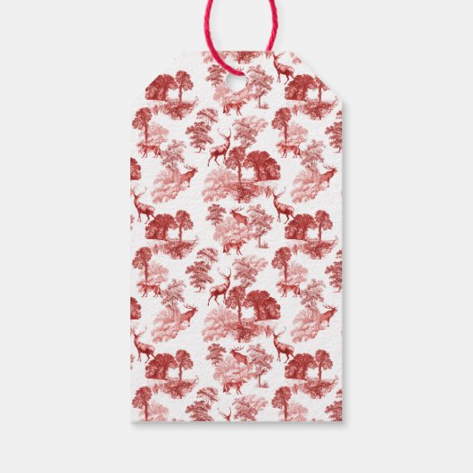 Classic Red French Toile Deer in Forest Cadeaulabel (Achterkant)