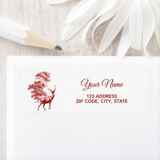 Classic Red French Toile Deer in Forest Etiket (Insitu)