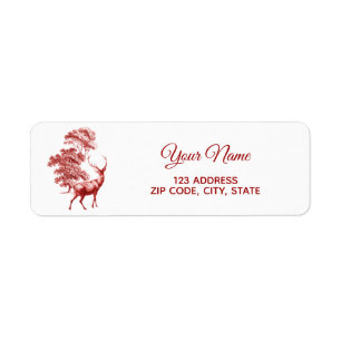 Classic Red French Toile Deer in Forest Etiket