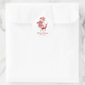 Classic Red French Toile Deer in Forest Ronde Sticker (Tas)