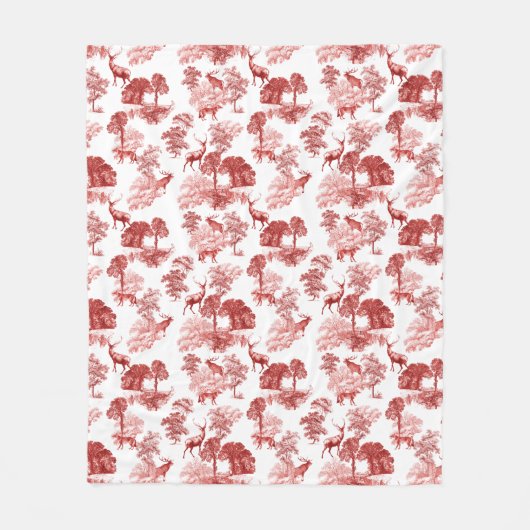 Classic Red French Toile Deer Pattern Fleece Deken (Voorkant)