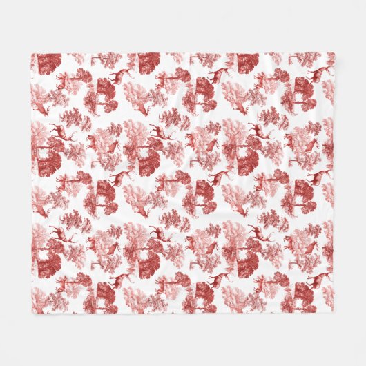 Classic Red French Toile Deer Pattern Fleece Deken (Voorkant (Horizontaal))